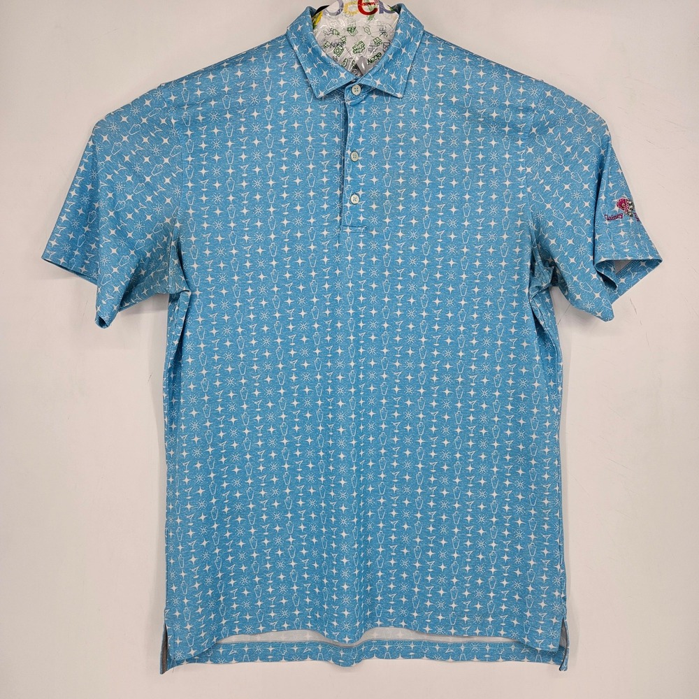 Johnnie O Polo Shirt Mens Large Short Sleeve Martini AOP‎ Surfer Blue FLAWS